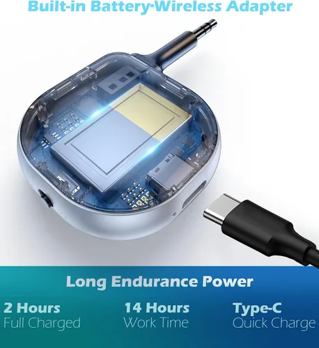 Vista 5 de KAIY Adaptador receptor transmisor Bluetooth 5.3, adaptador AUX Bluetooth para música de coche/llamadas manos libres, transmisor Bluetooth