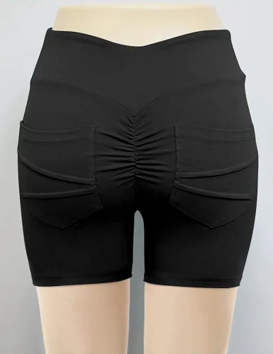 Vista 3 de HIOINIEIY Leggings fruncidos con levantamiento de glúteos para mujer, cintura alta, pantalones de yoga con bolsillos