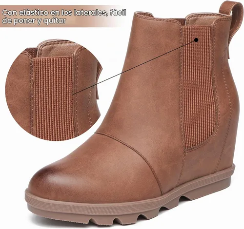 Vista 3 de Athlefit - Botas de cuña para mujer, botines cómodos al tobillo marrón (02Brown)