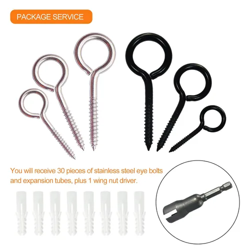 Vista 6 de 30 ganchos de techo de acero inoxidable con tornillo, tornillos de ojo para colgar luces de Navidad al aire libre, Navidad, Acción de Gracias
