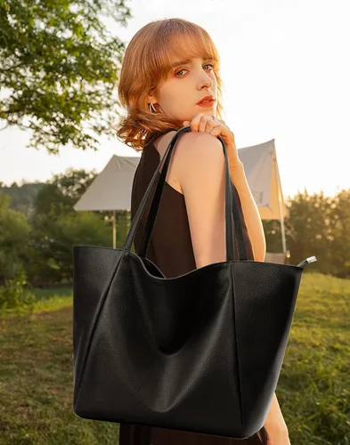 Vista 8 de KALIDI Bolso Tote Grande de Cuero Vegano para Mujer, Bolso de Hombro, Casual, con Cremallera, para Trabajo, Fin de Semana, Estilo Hobo, 23L