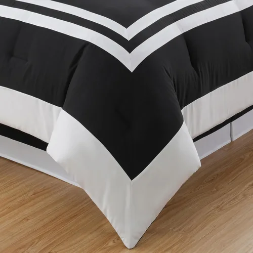 Vista 8 de Chezmoi Collection Caprice Juego de ropa de cama con edredón, de 7 piezas, estilo hotel, con patrón cuadrado en bloque de color moderno