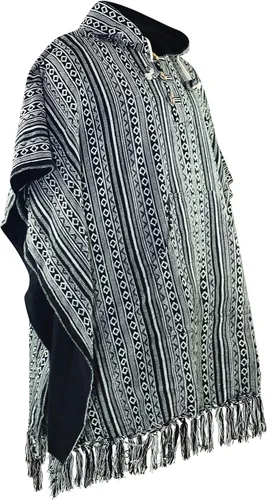 Vista 4 de virblatt - Poncho mexicano para hombre 100% algodón poncho de manta reversible poncho de lana hippie Baja con capucha pancho