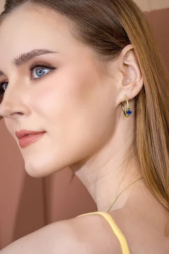 Vista 3 de Hoops Earrings for Women, Birthstone Earrings, Genuine or Synthetic Gemstone Earrings, Fashion Earrings, Trendy Earrings, Sterling Silver Hoop