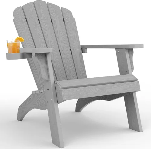 Vista 19 de YEFU Silla Adirondack de gran tamaño con soporte para tazas, silla para fogata de plástico para exteriores, resistente a la intemperie, silla