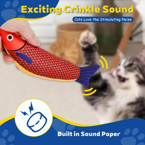 Vista 3 de Juguetes para gatos, paquete de 3 juguetes de hierba gatera para gatos, suaves y duraderos con sonido de sonajero, juguetes interactivos para gatos