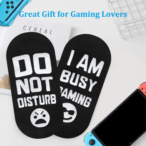 Vista 2 de Calcetines con texto en inglés "Do Not Disturb I'M Gaming", regalo para adolescentes y niños, calcetines para jugadores, para hombres, padre, papá