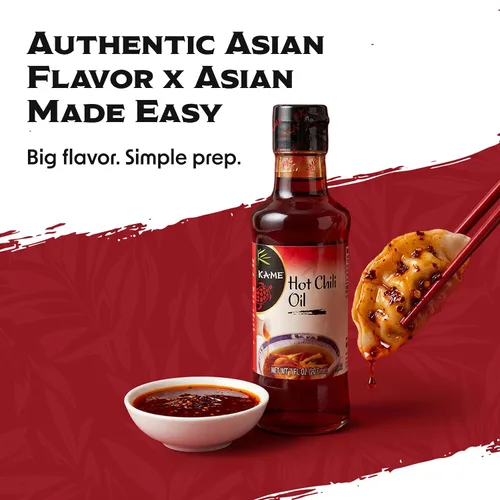 Vista 3 de KA-ME Aceite de chile caliente – Aceite infundido con chile picante – Rocíe para albóndigas, salteado y arroz frito – condimento asiático