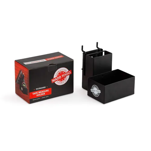 Vista 4 de Soporte de cinta métrica para tablero de clavijas, incluye caja de lápices y soporte triangular cuadrado de carpintero, accesorios organizadores