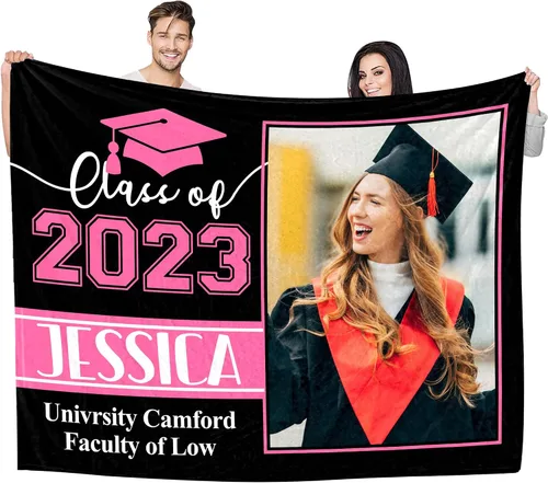 Vista 8 de YESCUSTOM Manta de graduado personalizada con collage de fotos, manta de fotos personalizada para graduados de clase de 2023, manta personalizada