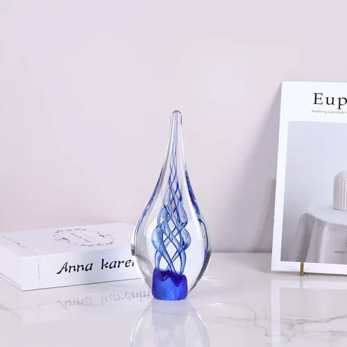 Vista 2 de Escultura de vidrio soplado a mano, decoración única de estilo mediterráneo, figura de vidrio con acabado similar al cristal, pisapapeles