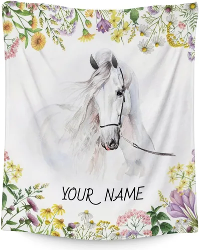 Vista 9 de Manta de caballo para regalo, 30 x 40 pulgadas, bonita manta para niñas y niños, manta blanca de felpa suave y mullida para sofá, oficina