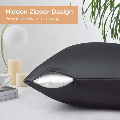 Vista 4 de Funda de almohada de seda para cabello y piel, paquete de 2 fundas de almohada 100% seda de morera 25 momme, 600 hilos, fundas de almohada de seda