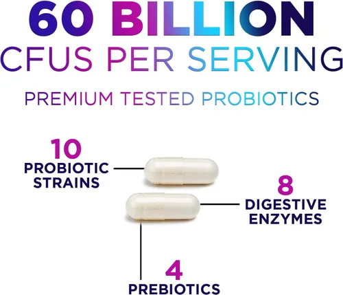 Vista 3 de Probióticos 60 mil millones de UFC por porción – 10 cepas premium + enzimas digestivas y prebióticos – El mejor probiótico para mujeres y hombres