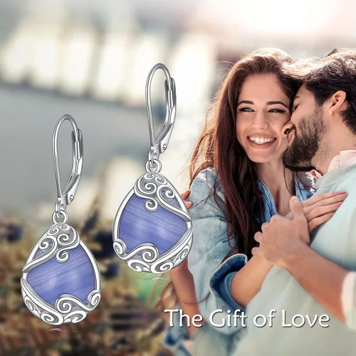 Vista 182 de Aretes colgantes con forma de lágrima de filigrana de piedra lunar de plata de ley 925 con cierre de palanca para mujer, regalos de joyería