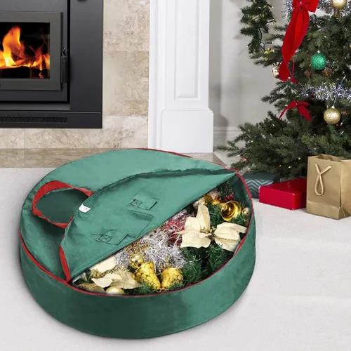 Vista 6 de Bolsa de almacenamiento de corona de Navidad de 30 pulgadas con asas, bolsa para coronas de guirnaldas, fabricada con poliéster Oxford 600D duradero