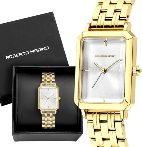 Vista 7 de Roberto Marino RM1982 Reloj de Lujo para Mujer Rectangular en Oro Movimiento de Cuarzo Japonés, Diseño Vintage de Acero Inoxidable, Esfera