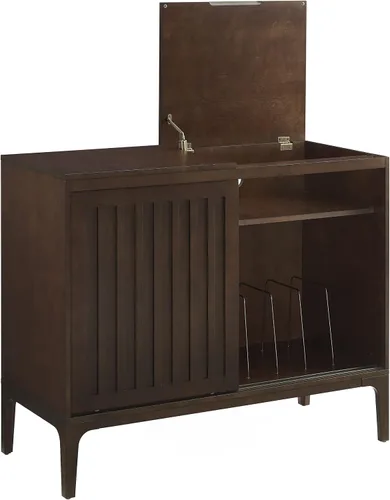 Vista 9 de Crosley Furniture Asher Media Console y soporte para tocadiscos con almacenamiento para discos de vinilo, color marrón oscuro