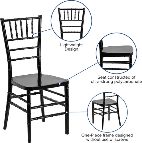 Vista 5 de Flash Furniture HERCULES PREMIUM Series Silla apilable Chiavari de resina negra