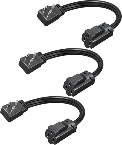 Vista 9 de DEWENWILS Cable de extensión corto de 1 pie, cable de extensión de cabeza plana para interiores con 3 puntas, cable de alimentación de perfil bajo