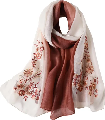 Vista 10 de WINCESS.YU Women Embroidered Silk Scarf, 75* 28 Inches Long Shawl and Wraps Negro