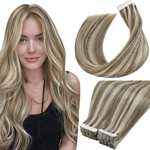 Vista 65 de LaaVoo Extensiones adhesivas de cabello humano real, color negro azabache, extensiones de cabello humano liso y sedoso, 10 pulgadas, 20