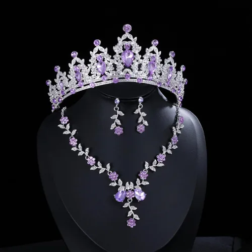Vista 8 de Kamirola - Tiaras de corona para mujer, conjunto de tiara, aretes y collar de cristal para novia, fiesta de disfraces, Halloween, graduación