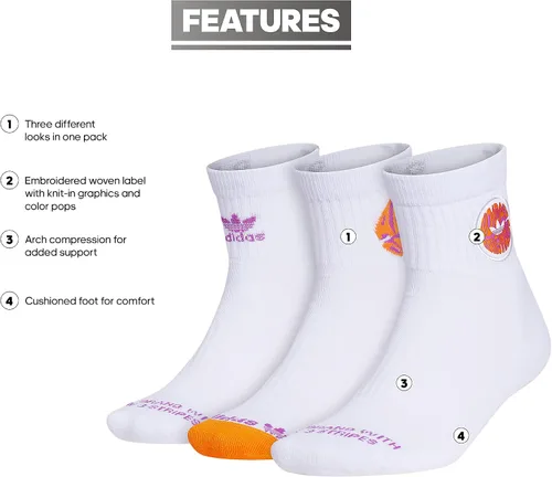 Vista 2 de adidas Originals Mixed Graphics Cushioned Quarter Socks (3-Pair)