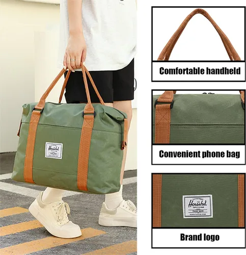 Vista 5 de Bolsa de viaje para artículos personales, bolsas de gimnasio expandibles, bolsas de lona para deportes y viajes de fin de semana, Verde, Grande