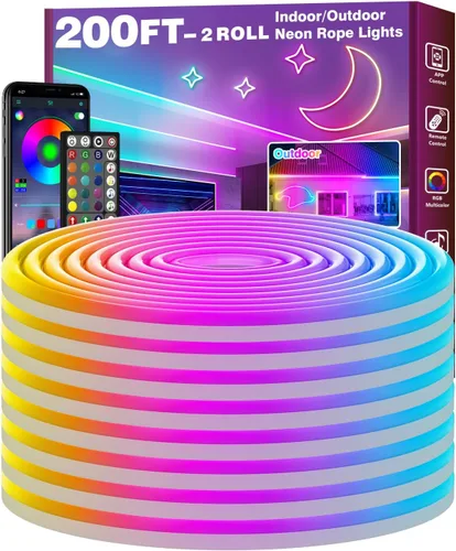 Vista 8 de 20 pies de luces LED en cuerda, luces de neón flexibles con control de aplicación/control remoto, múltiples modos, IP65 impermeables