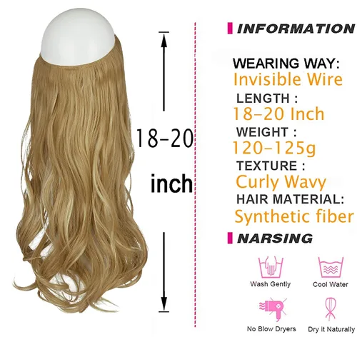 Vista 2 de 18H613 - Extensión de cabello rubio sucio, rizado, largo, de fibra sintética para mujer, pieza de cabello rubio de 18 pulgadas, 4.2 onzas, diadema