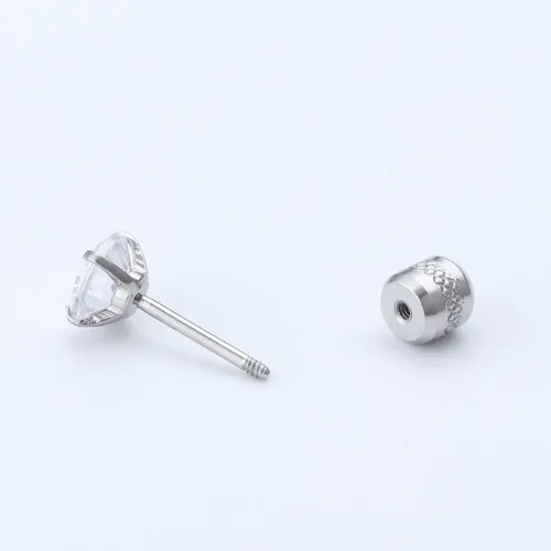 Vista 5 de Aretes de acero de titanio con diseño de circonita fina de acero inoxidable chapados en acero inoxidable para aretes sensibles y simples incrustados