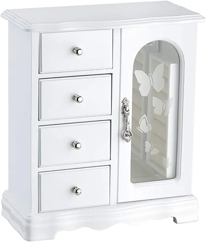 Vista 5 de RR ROUND RICH DESIGN Joyero de madera maciza con cajones de almacenamiento grandes, color blanco