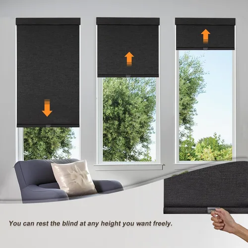 Vista 5 de Persilux - Persianas sin cuerdas Free-Stop para ventanas interiores con cubierta, persianas enrollables opacas, tela con aislamiento térmico y Negro