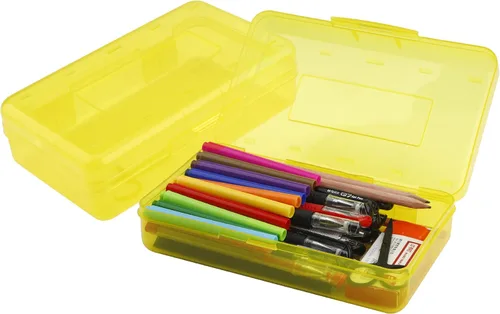 Vista 17 de Estuche para lápices, caja para lápices, estuche transparente para lápices, paquete de 3 estuches de plástico para lápices, estuche para lápices