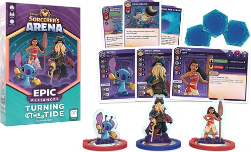 Vista 2 de USAOPOLY Disney Sorcerers Arena Epic Alliances Turning The Tide Expansion Con Davy Jones Moana y Stitch Juego de mesa familiar y estrategia