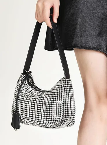 Vista 4 de Bolsos de noche para mujer, bolso de noche con diamantes de imitación plateados, brillante para graduación, cóctel, fiesta, boda, compromiso.
