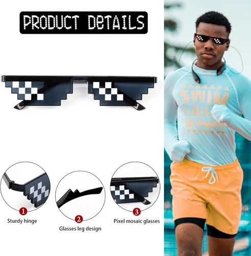 Vista 4 de KIMOBER Paquete de 10 lentes de sol Thug Life, 8 bits de mosaico pixelado, lentes Thuglife para hombres, mujeres, niños, accesorios de fotos