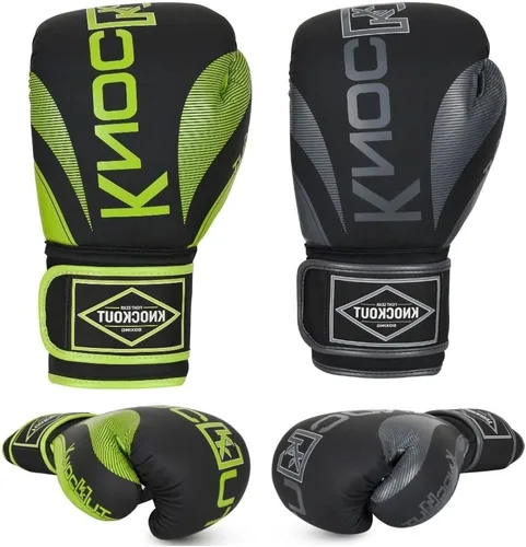 Vista 4 de Knockout Elite - Guantes de boxeo de 8 a 16 onzas para hombres y mujeres con envolturas y protector bucal, ideales para Muay Thai, kickboxing Negro