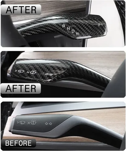 Vista 3 de Compatible con Tesla Model 3 Y 2021-2023, Real 3K240G de fibra de carbono para volante de columna de palanca de cambios, accesorios de decoración