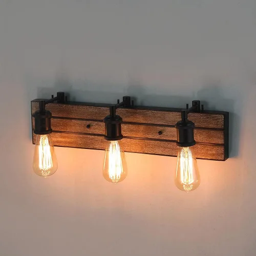 Vista 5 de LOG BARN Luces de tocador, accesorios de baño en madera rústica y acabado de metal aceitado, apliques de pared de granja con enchufes ajustables