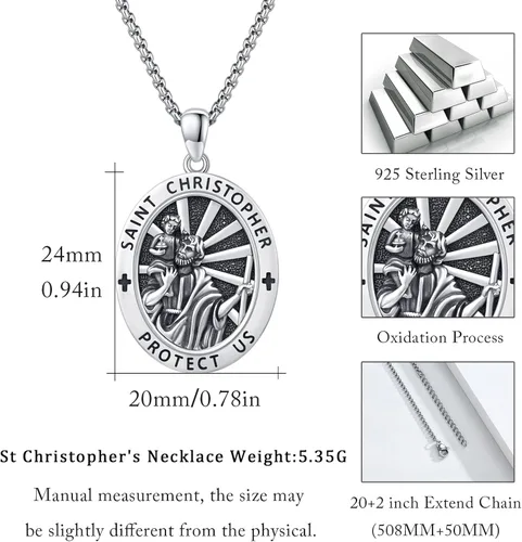 Vista 2 de Collar con colgante de plata de ley 925 con medalla de San Patrón, joyería religiosa para hombres y mujeres, con cadena de acero inoxidable 316L