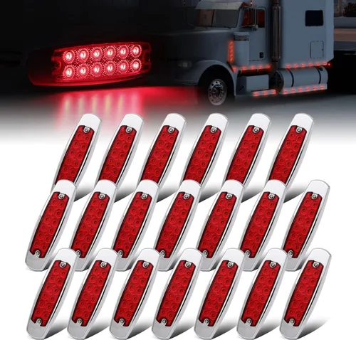 Vista 16 de Paquete de 20 (10 ámbar + 10 rojo) Luces LED de marcador lateral de 12 V con enchufe de 2 cables (CC), 12 luces LED para guardabarros, montaje