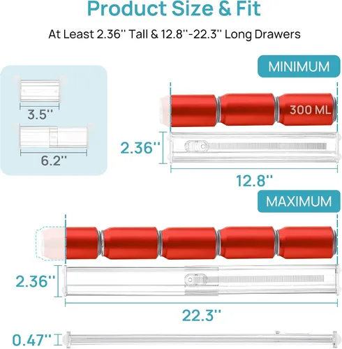 Vista 2 de Vtopmart Separadores de cajones de 2.36” con inserciones expandibles, organizador de cajones de cocina ajustable de 12.8"-22.3", separador