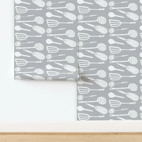 Vista 4 de Spoonflower Magic Kitchen Tools Pre-Pasted Removable Wallpaper Sample 12" x 24" Spoon Egg Vintage Self-adhesive, removable and renter-friendly