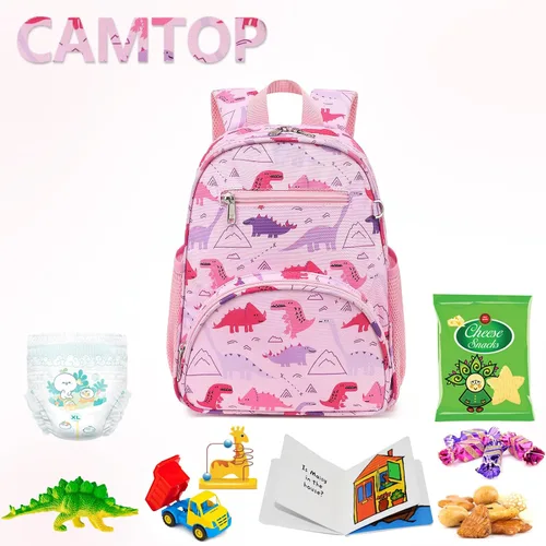 Vista 4 de CAMTOP Linda mochila para niños pequeños, bolsa escolar de animales de dibujos animados en 3D para niñas, niños, guardería de viaje, 2806 Dinosaurio