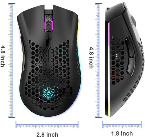 Vista 7 de Mouse ligero para juegos, mouse inalámbrico recargable para juegos con receptor USB, retroiluminación RGB, mouse de computadora para computadora