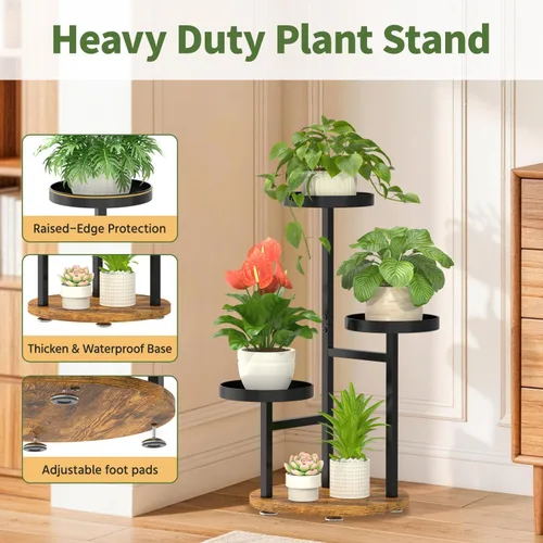 Vista 3 de LASZOLA Soporte de metal de 3 niveles para esquina interior, soporte de madera resistente para múltiples plantas, estante de exhibición de macetas