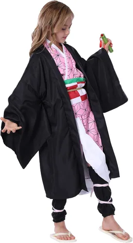 Vista 5 de Deaboat Disfraz de cosplay negro, bata kimono, uniforme con conjunto completo de cosplay para niñas, niños y adultos