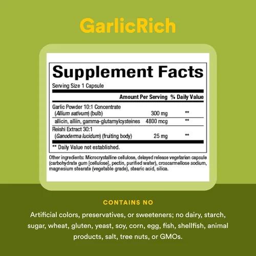 Vista 4 de Natural Factors GarlicRich Garlic + Reishi - Suplemento de apoyo inmunológico y cardiovascular - con hongo Reishi orgánico - Sin OMG y sin gluten